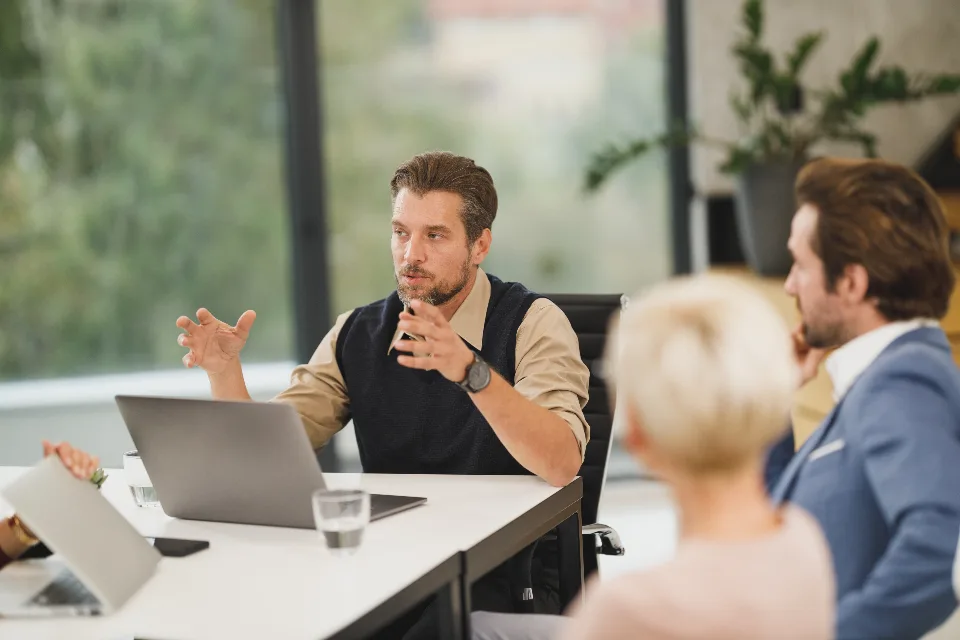 A small software team working together at one table