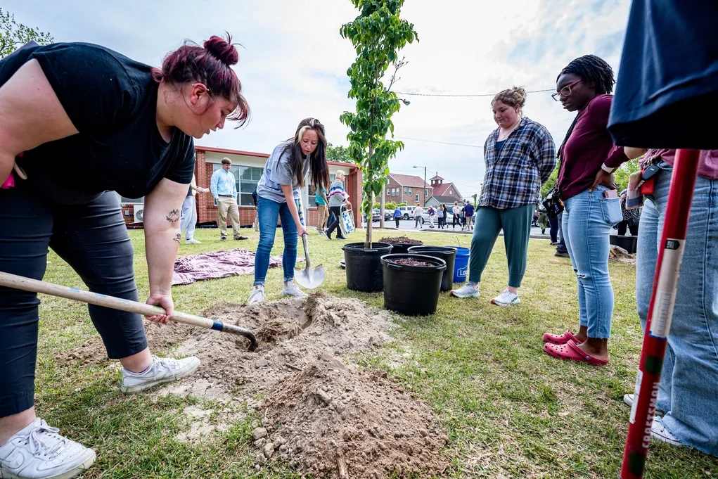 Volunteers working together on a community project