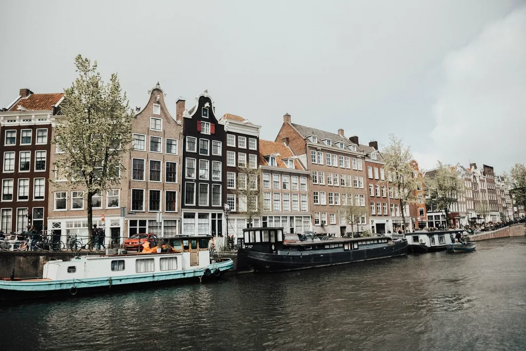 Canal houses along an Amsterdam waterway